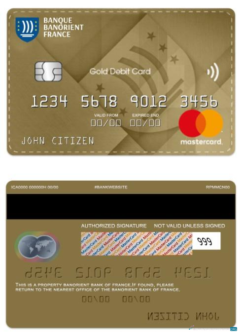 Download France Banorient Bank gold debit mastercard Photoshop template